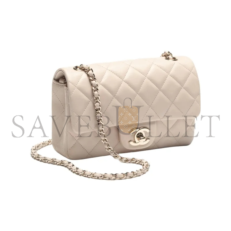 CHANEL MINI FLAP BAG - LIGHT BEIGE - LAMBSKIN & GOLD-TONE METAL AS5219 (18*12*5cm)
